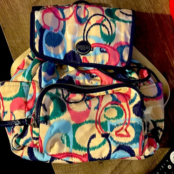 Coach Signature Stripe Ikat Print Backpack Handbag - Picture 1 of 4